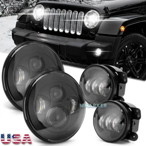 For Jeep Wrangler JK 97-18 7" Round LED Headlight+4Inch Fog Light Combo Set 4pc - Picture 1 of 15