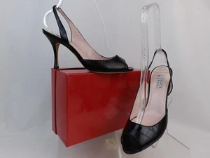 NEW ISAAC MIZRAHI BLACK SNAKE PRINT LEATHER SLINGBACK HEEL SANDALS 9 ITALY - Picture 1 of 12