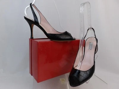 NUEVO ISAAC MIZRAHI SANDALIAS DE TACÓN DE CUERO CON ESTAMPADO DE SERPIENTE NEGRAS 8,5 ITALIA Foto 1 de 4