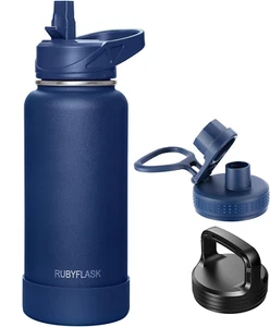 32oz Insulated Water Bottle with Straw, Stainless Steel, Leakproof Lids (Navy) - Picture 1 of 3