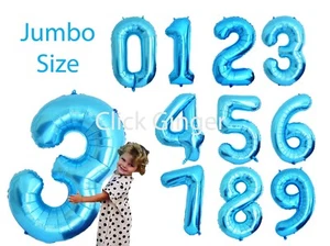 Jumbo Blue Foil Number Balloons Numbered Balloon Age 21st, 1st Brithday 40" - Picture 1 of 11