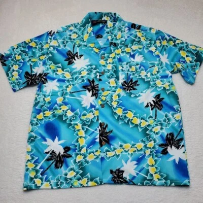 Camisa Hawaiana/Aloha Vintage Para Hombre Roundy Bay Azul Talla Grande L Campamento Vacaciones Foto 1 de 4