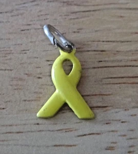 Sterling Silver 15x10mm Yellow Enamel Awareness Ribbon Childhood Cancer Charm - Picture 1 of 3