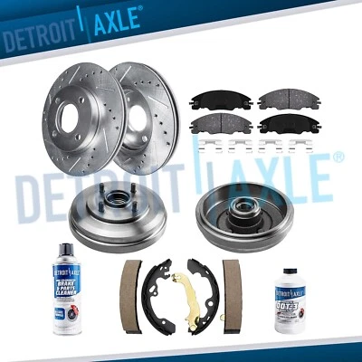 Front Drilled Disc Rotors Pads Rear Brake Drums Shoes for 2009-2011 Ford Focus - Image 1 of 4