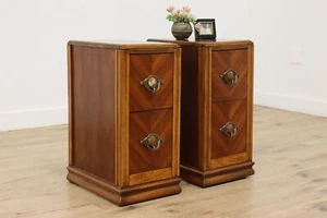 Pair Art Deco Vintage Walnut Nightstands End Tables Bakelite #52894 - Picture 1 of 11