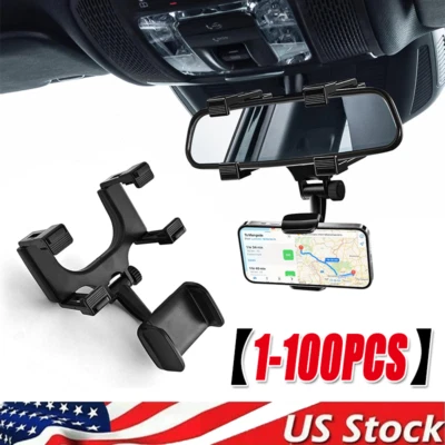 US 360 Rotation Car Rear View Mirror Mount Stand GPS Cell Phone Holder wholesale - Image 1 of 4