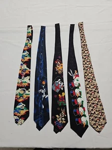 Vintage 90s Looney Tunes Novelty Neckties lot Of 5 Bugs Taz Duck Bird - Picture 1 of 9
