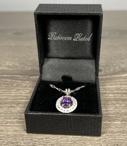 Gold Coast Amethyst necklace Platinum Plated cubic zirconia NIB - Picture 1 of 6