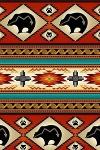 BOLT END 34 INCHES Elizabeth Studio Red Border Stripe Bear Tucson Quilt Fabric - Picture 1 of 3