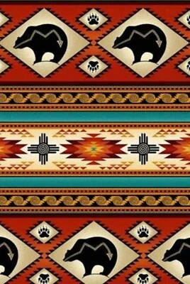 BOLT END 34 INCHES Elizabeth Studio Red Border Stripe Bear Tucson Quilt Fabric - Image 1 of 3