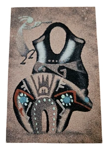Native American Navajo Bear/Kokopelli/Pot Sand Painting ~ 4" X 6" Signed - Picture 1 of 4