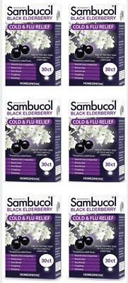 Paquete de 6 tabletas para aliviar el resfriado y la gripe Sambucol saúco negro - 180 unidades Foto 1 de 4