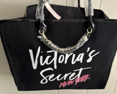 Victoria's Secret Large Canvas Tote Bag Black White City New York In Pink New - Image 1 of 4