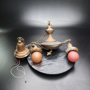 1910s Victorian Art Nouveau 2-Light Pendant Fixture - Polychrome Large Vintage - Picture 1 of 7