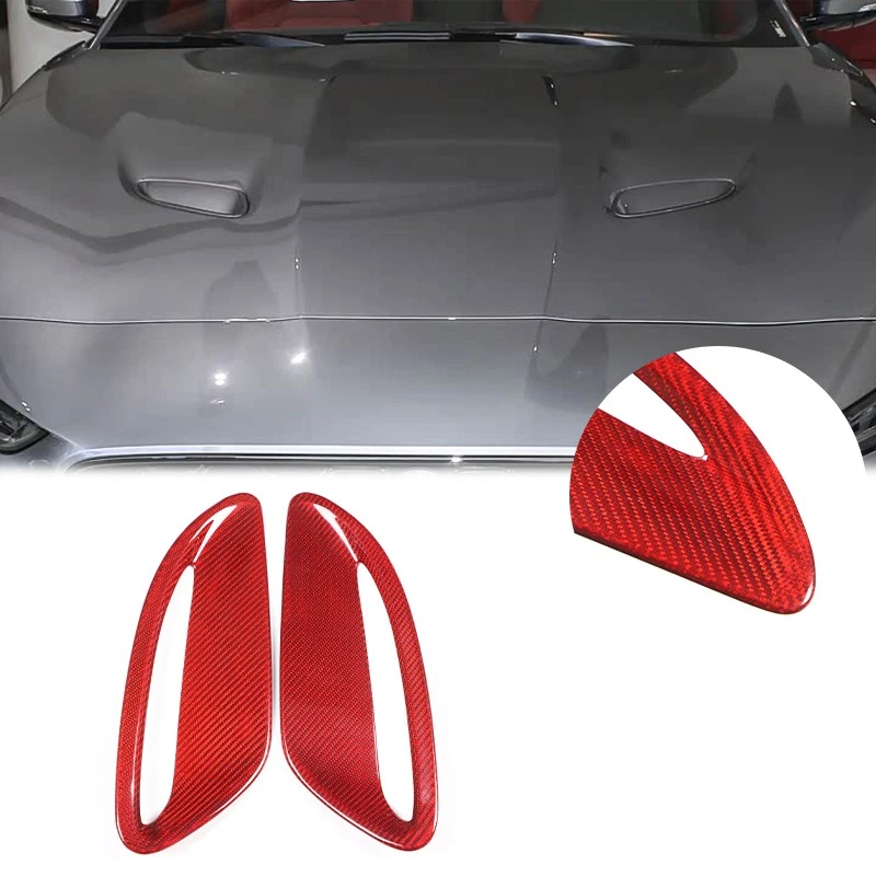 Red Carbon Fiber  Engine Hood Air Outlet Bonnet Vent Trim For Jaguar F-Type 21+ - Image 1 of 4