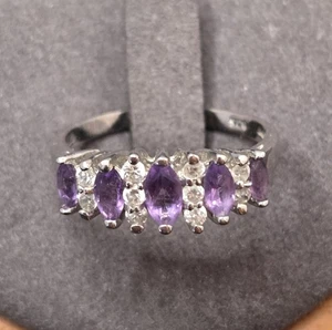 Sterling Silver 925 Amethyst & CZ Ring 2.8g Size 7.25 - Picture 1 of 10