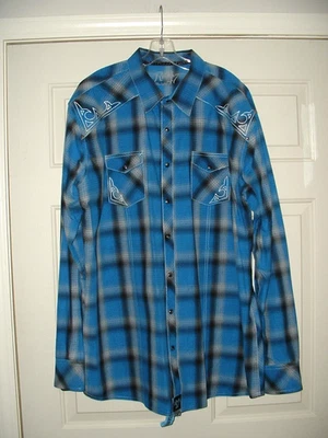 Men's Wrangler Rock 47 L/S Pearlized Snap Western/Embroidered Shirt 3XLT Blue - Image 1 of 4