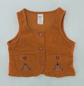 GYMBOREE Girl’s Orange Corduroy Button Front Embroidered Vest Sz 3 - Picture 1 of 6