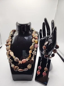 Wunderschönes Vintage Schmuckset aus poliertem Stein Ohrringe Halskette Armband - Bild 1 von 23