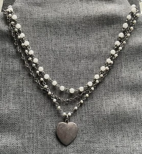 Vintage Silver American Eagle Heart Multi Strand Necklace 16" - Picture 1 of 10