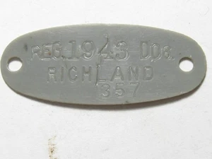 1943 Richland County Ohio Dog Tax Tag License - WWll Era Plastic Tag - #65250 - Picture 1 of 2