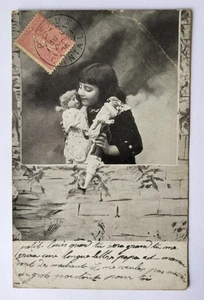 Antique French Postcard Little Girl with Doll Dolls 1905 - Picture 1 of 2