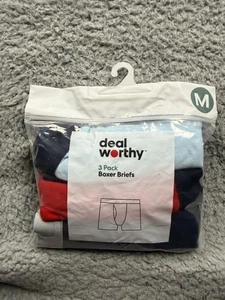 Deal Worthy Boxer Briefs Mens Medium Assorted Colors 3 Pack Underwear New Sealed - Picture 1 of 4