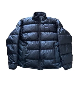 Vintage Y2K Patagonia Black Goose Down Puffer Sweater Zip Bomber Jacket Sz L Men - Picture 1 of 9