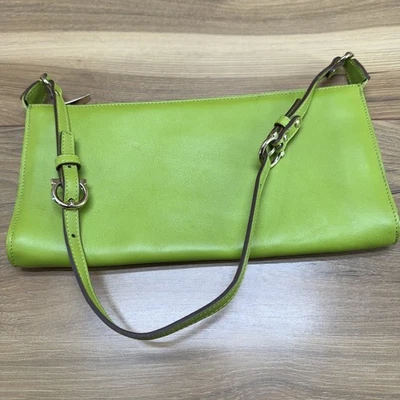 Salvatore Ferragamo Vintage Kiwi Green Leather Baguette Demi Pouch Gancini Bit - Image 1 of 4