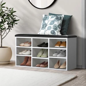 Oikiture Shoe Cabinet Bench Organiser Shoe Rack Storage PU Padded Seat Shelf - Picture 1 of 10