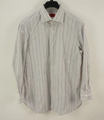 Isaia Napoli Mens XL White Green Gray Purple Striped Soft Oxford Button Up Shirt - Image 1 of 4