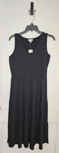 Neu mit Etikett J. Jill Kleid Gr. Small schwarz gesmokt Stufen Midikleid - Bild 1 von 6