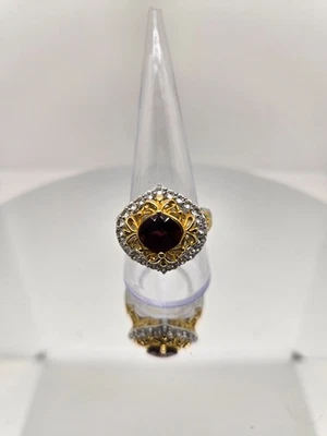 Anillo de filigrana Victoria Wieck doble tono granate y topacio blanco plata de ley  Foto 1 de 3