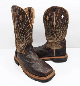 Justin Mens 8.5 D Derrickman Comp Toe Boot Brown Snake Leather 12 Inch Ortholite - Picture 1 of 17