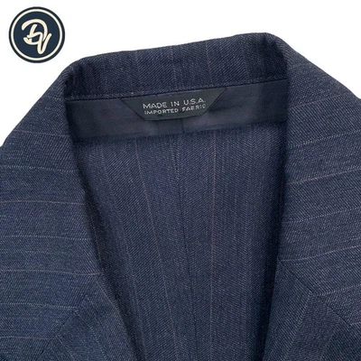 VTG 48 L Chaps by Ralph Lauren Slate Navy Blue Multi Stripe Wool Suit Made USA - Image 1 of 4