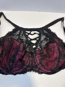 CACIQUE  Padded Bra - Size 42DD - Pink With Black Lacr SEXY! - Picture 1 of 15