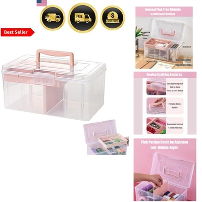 Plastic Storage Box Large Sewing Craft Makeup Organizer Water Resistant Pink - Image 1 of 4