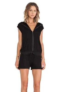 Pam & Gela Romper Sleeveless Hooded Womens Size M Full Zip Shorts Hood Black USA - Picture 1 of 6