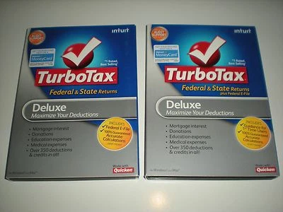 Turbotax 2009 and 2010 Deluxe. Both include state. Sealed new boxes. Genuine. - Image 1 of 2