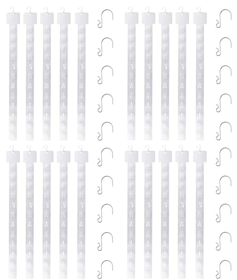 Paquete de 20 tiras de exhibición de plástico de 12 pestañas para colgar clip al por menor + 20 ganchos en S Foto 1 de 4