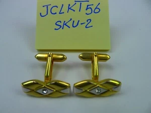 Men's Cufflinks Rectangular shape, Stainless Steel with 1 White Stone in center - Picture 1 of 2