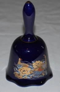 Vintage Flambro Cobalt Blue Porcelain Bell Peacocks and Flowers Again Motif - Picture 1 of 5