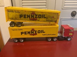 Vintage Ertl Pennzoil Chevy Tractor Trailer Semi 19” Red Yellow With 2 Trailers. - Picture 1 of 22