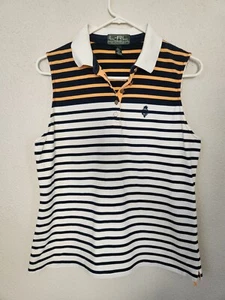 LRL Ralph Lauren Active Sleeveless Collared Shirt Navy Blue White Orange Large - Picture 1 of 6
