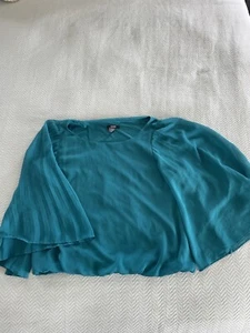 Alfani Women's Round Neck Elastic Bottom Long Sleeve Blouse Teal Size 14 Petite - Picture 1 of 6