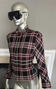 St. John Collection MARIE GRAY Brown Red PLAID Santana Knit Blazer Jacket 8 ๐ฅ - Picture 1 of 8