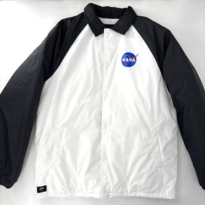 Chaqueta VANS x NASA Hombre Grande Blanca Negra Bloque de Color Acolchada Forrada Botón a Presión - Imagen 1 de 13
