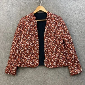 French Connection Jacket Womens 8 Brown Floral Quilted Open Front Pockets A4404 - Picture 1 of 9