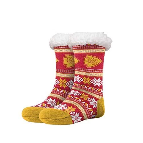 FOCO NFL Kansas City Chiefs Fair Isle Footy Slippers Non-Skid Bottom Cover