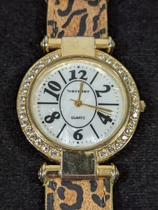 Vernier Womans White Dial Crystal Accent Gold Tone Case Animal Print Band Watch - Picture 1 of 8